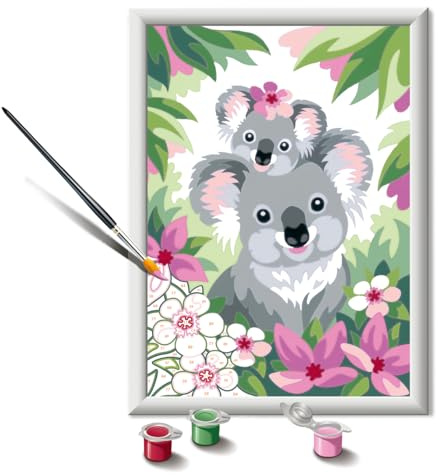 Ravensburger - Creart D: Koalas Adorables | Pintar por Numeros Niños | Kit Manualidades Niños | Kit Pintura Niño Completo | Regalo Niña 9 Años | Incluye Marco 24x18cm