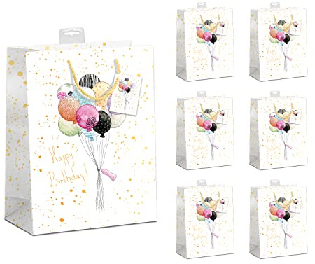PremiumLine Geschenktaschen 6 Stück edle Geschenktüten Papier Tragetasche DIN A5 Geburtstag Geschenkbeutel mit farbiger Kordel und Namenskarte Skorpion Papeterie Größe: Medium 18x23x10cm