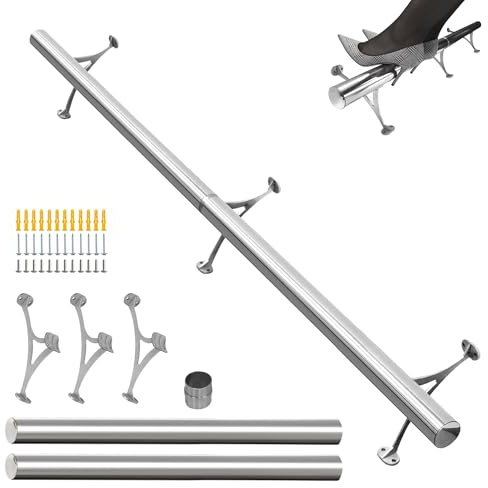 SHANTRA 6ft Bar Foot Rail Kit, 304 Stainless Steel Tube with Polished Finish & Brushed Brackets, Silvery Bar Foot Rest Rail, Foot Railing for Bar, Complete Undercounter Mount Hardware and Tubing