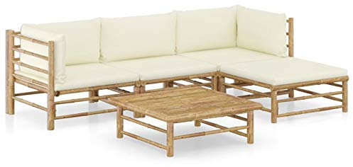 Festnight Gartenlounge Loungemöbel Terrasse Gartenmöbel Set Bambus Garten Lounge Sofa Outdoor Couch Set Sitzgruppe Garten Sofagarnitur Terassenmöbel 5-TLG