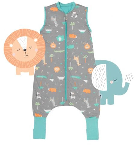 schlummersack Schlafsack mit Füßen Sommer 1 Tog 100 cm dünn Safari | Kinder Schlafsack mit Beinen und verlängerten Bündchen für eine Körpergröße 100-110cm Füßen 1 Tog