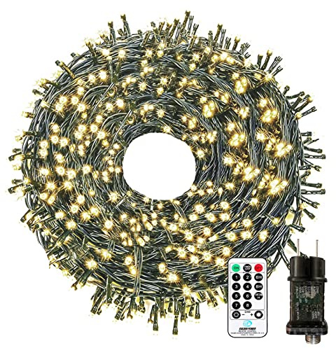 Guirnaldas Luminosas Exterior, 30M 300 LED Guirnalda de Luces árbol de Navidad, 8 modos Blanco Cálido Cadena de Luces con Temporizador y Memoria, IP65 Impermeable para Boda, Fiesta,Jardín Decoration