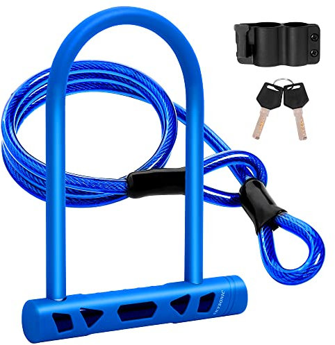 SKYSONIC Fahrradschloss, robustes Fahrradschloss mit Kabel, 14 mm Bügel und 12 mm x 1,5 m Kabel und stabile Halterung für Mountainbike, Faltrad, Rennrad (Marineblau)