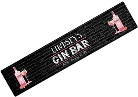 Personalised SMALL Gin Bar Runner Mat - Pink Gin Black Brick home bar mat