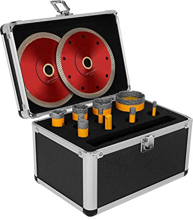 Diamond Tile Drill Bits Set Hole Saw Kit 6/8/10/16/20/25/32/50mm 10mm Finger Drill Bit Measuring Ruler SDS Shank Adapter Diamond Core Drill Bits Kit Angle Grinder Concrete Ceramic