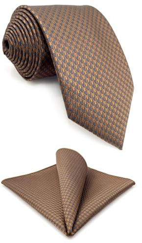 S&W SHLAX&WING Krawatten für Herren Hahnentritt Khaki Rose Beige Grau Krawattenset mit passendem Einstecktuch 147cm