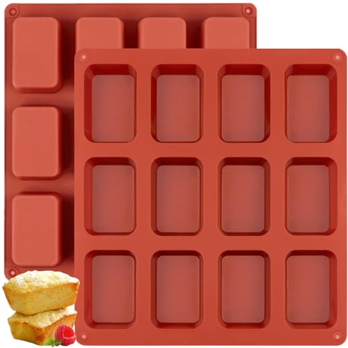 JOERSH Silikon mini limpform (2 st) 12 hål mini brödpanna browniepanna, non-stick silikonformar bakning mini bröd, brownie, majsbröd, ostkaka och choklad (röd)