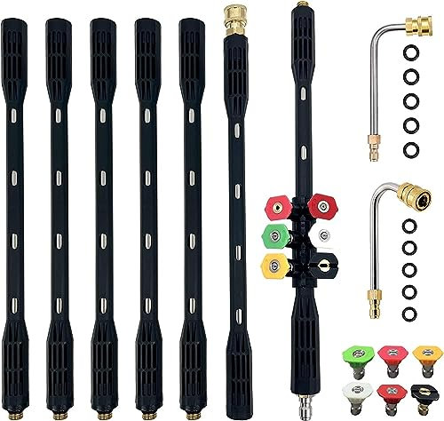Pressure Washer Extension Wand - 9 Pack Gutter Cleaning Tools Extension Wand, Power Washer Replacement Lance with 5 Nozzle Tips, 1/4 Quick Connect, 4000PSI