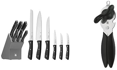 WMF Messerblock mit Messerset 7-teilig, Küchenmesser Set mit Messerhalter & Dosenöffner mit Kapselheber 20 cm, Dosenöffner manuell, Kunststoff, Cromargan Edelstahl spülmaschinengeeignet