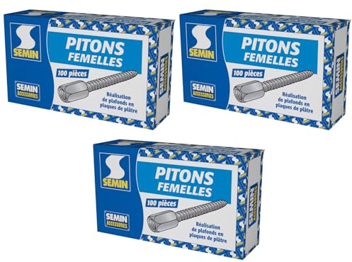 SEMIN Pitons Femelles pour Faux Plafond – 3 Boîtes de 100 – Fixation Tige Filetée D6 mm – Installation Ossature Placo & Fourrures – Pose Rapide et Solide – Rénovation Plafond Intérieu