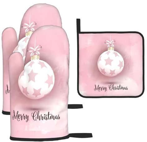 Set di 3 guanti anti-scottatura e presine rosa per la cucina, per cuocere e grigliare, regalo di Natale per la festa della mamma