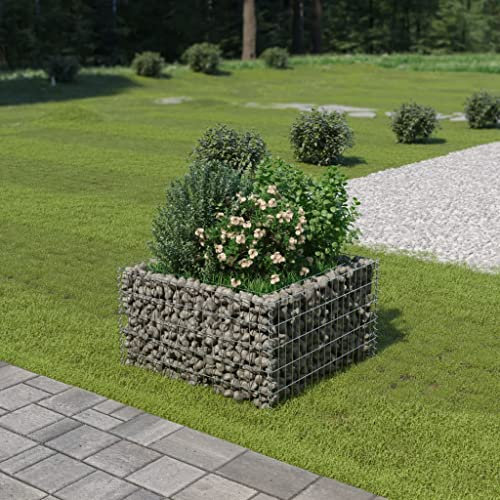 Tino Tech Gabionen-Hochbeet aus Verzinkter Stahl 90x90x50 cm Silber Steinkorb Gabionen Körbe Hochbeet Pflanzen Gartenmauer Gabione aus Metall Garten Gabione Pflanzenwand Gabionen Gitter