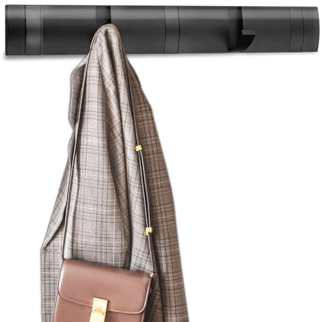Kssvzz Perchero Pared con 5 Ganchos Extraíbles, Colgador de Pared Moderno, Percha Pared de Aluminio, Gancho Adhesivo Pared para Colgar Ropa Bufanda, Negro