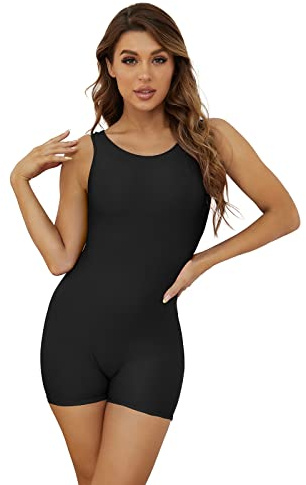 speerise Gymnastics Dance Biketard Short Unitard Bodysuit - Perfect for Performance and Practice Black XXL