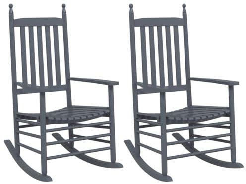 vidaXL Schaukelstühle 2 STK., Gartenstuhl mit Gebogenen Sitzen, Schaukelsessel Relaxstuhl für Innen Außen, Schwingstuhl Schwingsessel, Grau Massivholz Pappelholz