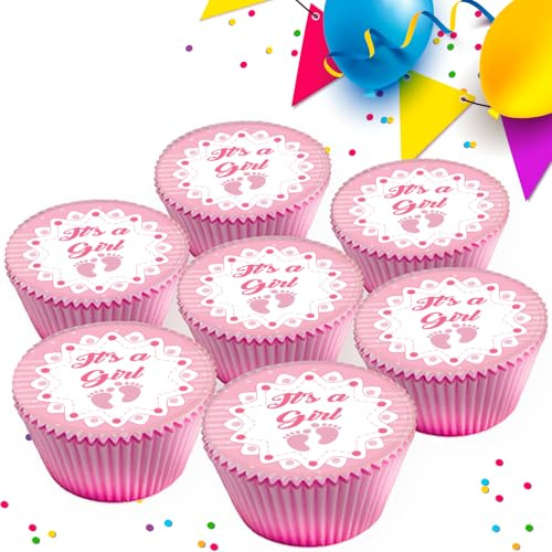 30 x ITS A GIRL BABY SHOWER NEW BABY PINK 4.5 cms EDIBLE ICING CUPCAKE TOPPERS DECORATIONS
