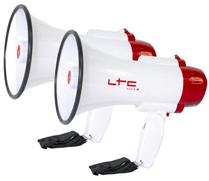 LTC - Pack 2 Mégaphones Rechargeables 20W MEGA20W Portée 250m - Haut parleurs Supporter Manifestation Fête Soirée Sport