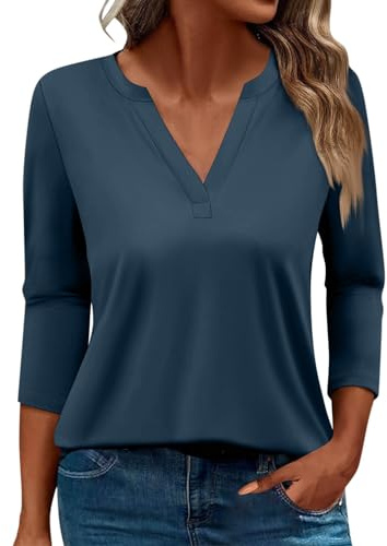 SCBFDI Today 2024, Camicia Donna Elegante College Casual con Scollo a V Top a Tunica per Leggings Manica 3/4 Camicette Versatili Abbigliamento da Golf