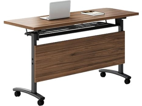 Mobiler Konferenztisch mit Rollen und Leitblech, zusammenklappbarer Konferenztisch für Studium und Arbeit, tragbarer Trainingstisch (Walnussholz, 120 x 59,9 x 74,9 cm)
