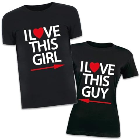 D&Vlab T-Shirt di Coppia per Fidanzato Fidanzata LOVE THIS Maglie Magliette Natale San Valentino Idea Regalo per Lui e per Lei, Bianche Nere Rosse