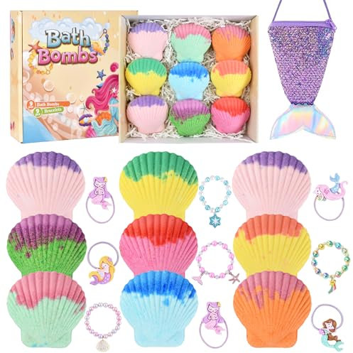Badebomben für Kinder mit Armbänder Überraschung, 9 Stück Badekugeln Geschenk Set für Mädchen, SPA Stressabbau Badezusatz zur Entspannung, Relax Sprudelbäder Natürliche Schaumbadebomben mit Taschen