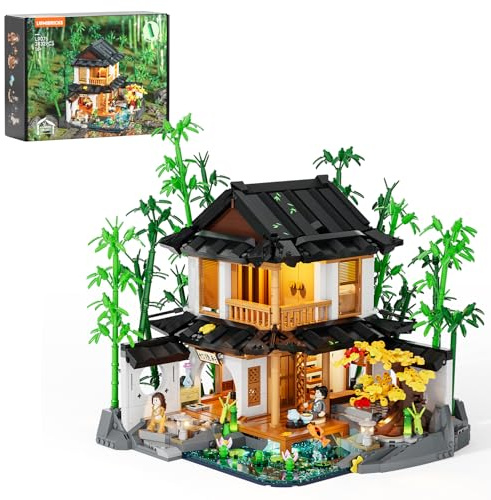 Lumibricks Bambushaus Beleuchtetes Baustein-Set – 2432 Teile Retro Chinesisches Gartenhaus & Baumhaus mit LED-Licht, für Erwachsene und Sammler traditioneller Architektur