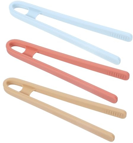 HJZHII 3Pcs Silicone Mini Tongs, Small Tong for Kids and Parents 5.5 Inch Small Toddler Tongs Serving Grippers for Steaks Appetizers Popcorn Candy Ice Cube Fruits Sugar Salad Snacks, 3 Colors