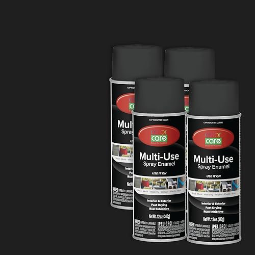 COLOR CARE Spray Paint, 12 oz, 4-Pack (Flat Black) – All-Purpose, Indoor & Outdoor, Rust Resistant, for Wood, Metal, Plastic & Masonry