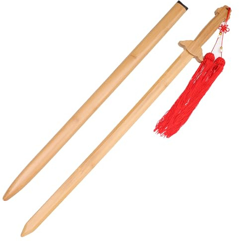 HJHUUA Tai-Chi-Schwert aus Holz,Bambusmaterial,handgefertigte Holzschwerter mit Scheide,gerades Holzschwert für Cosplay,Geschenk,Dekoration,Kampfkunstübungen