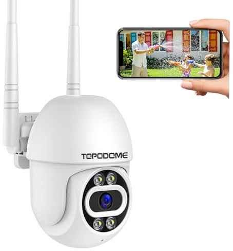 Topodome WLAN-kamera för inomhus- och utomhusbruk – 1080P PTZ-övervakningskamera med 940 nm osynlig infrarött mörkerseende, tvåvägsljud, automatisk spårning, personigenkänning, TF-kort och moln