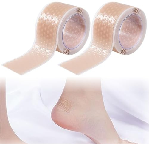 HABNI 2 Rotoli cerotto Vesciche Piedi, 2CM ×1M/Rotolo cerotto in Silicone per Cicatrici, vesciche Anti Piedi, Adesivi per Tallone, Pratici e Facili da Strappare