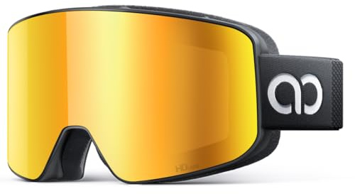 Lamicall Ski Goggles with 3X Anti-Fog - 100% UV Protection, OTG & Helmet Compatible for Men & Women, Gifts Comfortable Fit for Skiing, Snowboard, Snowmobile, Black Gold