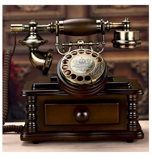 SRFTT Téléphone Filaire rétro en Bois Massif, téléphone Fixe Vintage, Classique, à l'ancienne, à Cadran Rotatif, avec tiroir, Une Couleur