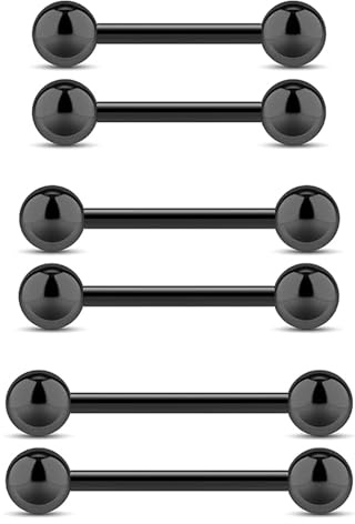 QZKJQDD 3 Paare 14G Chirurgenstahl Außengewinde Zungenpiercing Nippel Piercing Barbell Helix Cartilage Ohr Piercing Retainer Körperschmuck 6mm 8mm 10mm (Schwarz)