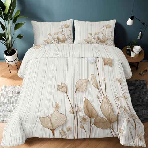 Copripiumino 135 x 200 cm piumino in microfibra opzioni e coperta in fibra sintetica linee floreali semplici, morbida trapunta quattro stagioni senza fodera, lavabile bianco
