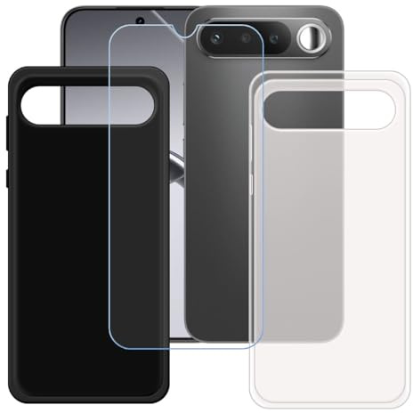 BMPNLSZ Funda (6,57) Screen Protector, Negro + Translúcido Suave Silicona TPU Canica Carcasa Caso Case + Cristal Templado Film Vidrio