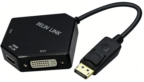 DP till HDMI VGA DVI-adapter Displayport till HDMI 4K-adapter 3-i-1 displayport till HDMI-omvandlare hane till hona Full HD video/ljudstöd, spärrar DisplayPort-kontakt, Plug-and-Play för bärbara