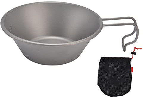 Arythia Gavetta Titanio da Campeggio, Pentolama Ultraleggero con Manico Pieghevole, Tazza Ciotola 12,7 cm per Escursionismo, Outdoor e Picnic