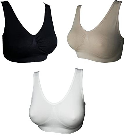 UtopyaUK 3 6 9 Pack Comfort Bra Women Girls Crop Top Seamless Bra Sleep Yoga Bralette Stretch Bras Sports Vest Wireless Post Surgery Bra Wire Free, 1 White 1 Black 1 Beige, XXL
