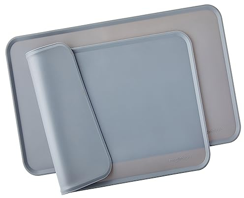 Amazon Basics tappetino sottociotola per animali domestici, impermeabile, in silicone - 47 x 29 cm, Grigio (confezione da 2), Tinta unita