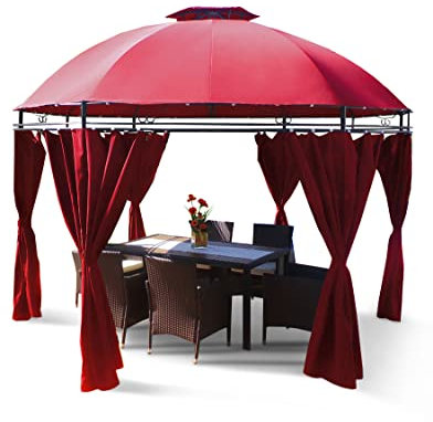 Swing & Harmonie Luxus Pavillon mit LED Beleuchtung - Hochwertiges Gartenzelt - Robustes Partyzelt - Wasserabweisender Gartenpavillon - (rot)