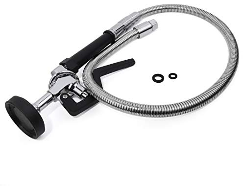 POUGEO Handbrause und Schlauch Gastro Küchenarmatur Ersatzschlauch für Gastrobrause/Geschirrbrause/Gastro Handbrause - 1/2 Standard-AG Adapter - Edelstahl Chrom Fertig - Schlauch Länge 96cm