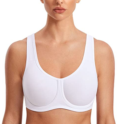SYROKAN Reggiseno Sportivo Donna Sostegno Forte con Ferretto Taglie Forti con Spalline Regolabili Bianco 4F