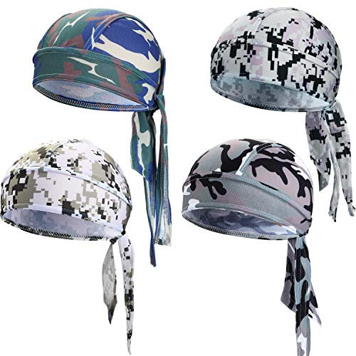 Chuangdi Do Rag Cap Cooling Durags Head Wrap Sweat Wicking Beanie Cap Breathable Helmet Liner Pirate Hats for Men(Camouflage Color,Vivid)