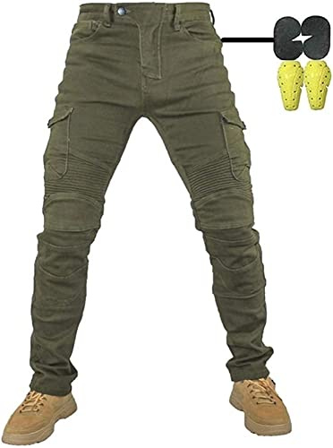 CBBI-WCCI Mens Motorcycle Jeans Motorbike Pants for Men Biker Pants Protective Motorcycle Trousers with 4X Protect Pads (Green, XXL= 36W / 32L)
