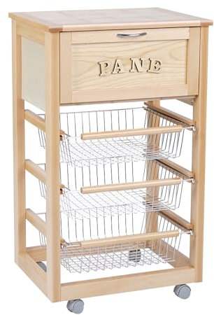 LIBEROSHOPPING.eu - LA TUA CASA IN UN CLIK Chariot de Cuisine à roulettes LANDHELL LUSSO Bol à Pain et Fruits (Naturel)