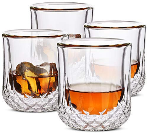BTaT- Whiskey Glasses Double Wall, Bourbon Glasses, Set of 4, Cocktail Glasses, Scotch Glasses, Old Fashioned Glass, Rocks Glass, Crystal Glasses, Vodka Glasses, Drinking Glasses, Mother's Day Gift