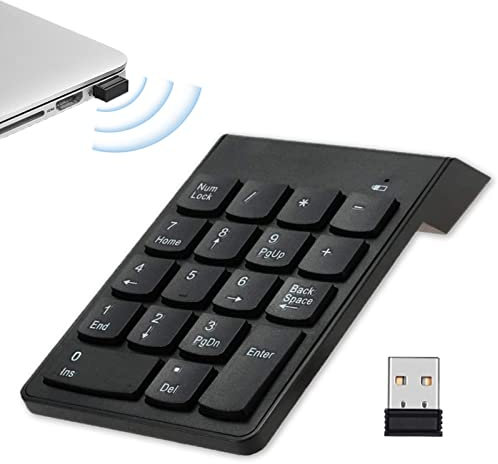 Teclado Numérico Inalámbrico 2.4G Mini 18 Teclas Numérico Inalámbrico Keypad con Receptor USB para PC Ordenador portátil o de Escritorio Notebook