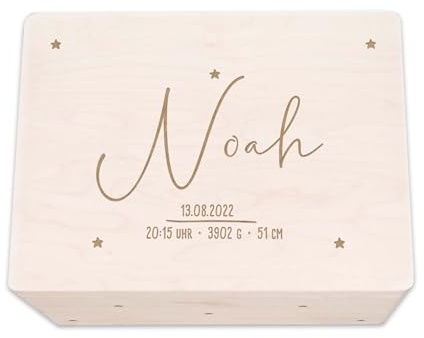 hellomini Personalisierte Erinnerungsbox Box Aufbewahrungsbox Erinnerungskiste mit Namen Holzkiste für Kinder Geschenkbox Geschenkidee für Jungs Mädchen Löwe Geburtstagsgeschenk (Sternenhimmel)