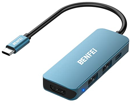 BENFEI USB C HUB 4 in 1, USB Typ C auf HDMI /2*USB /60W Power Delivery Adapter, kompatibel für iPhone 15 Pro/Max, MacBook Pro/Air 2023, iPad Pro, iMac, S23, XPS 17 USW, Blau